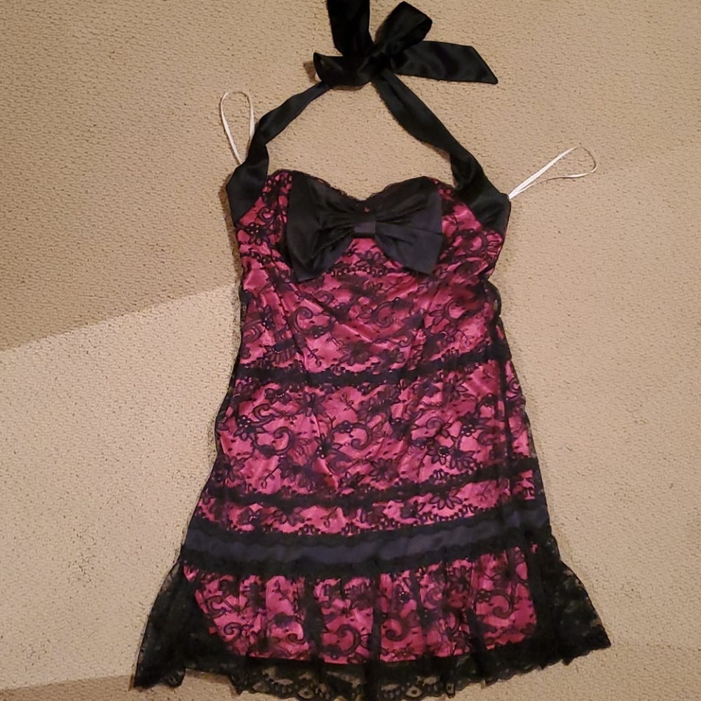 Betsy Johnson Black Lace Dress with Pink Lining